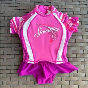 Speedo Infant Baby Swimsuit Built in Floatation Pink Zipper Back Size Sm/M